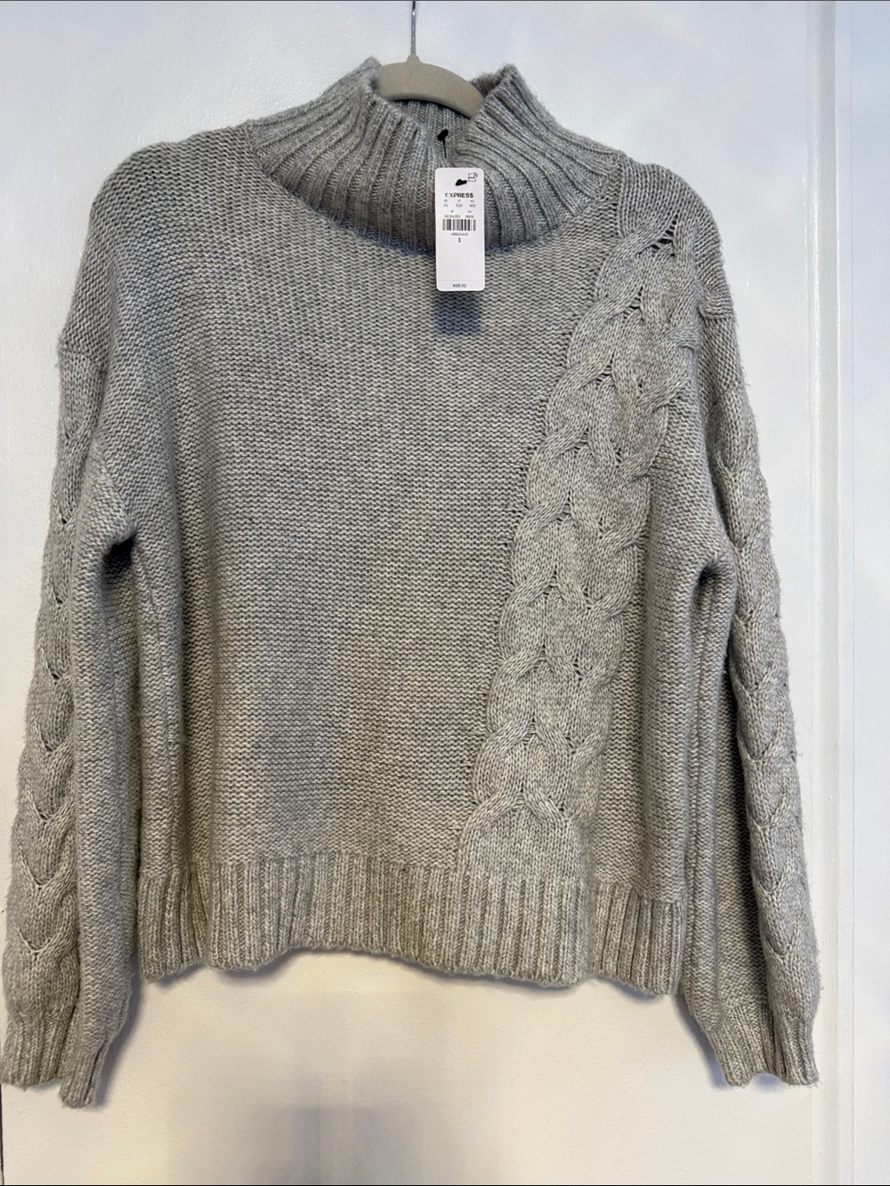 Express Gray Cable-Tuck Mock Neck Sweater